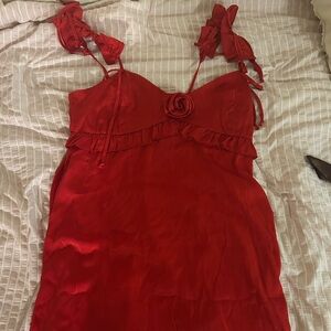 Chic Red Dress with Ruffled Straps